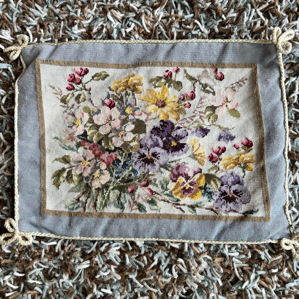 IMPERIAL ELEGANCE Floral Cross-Stitch Needlepoint Wool Pillow Sham VINTAGE